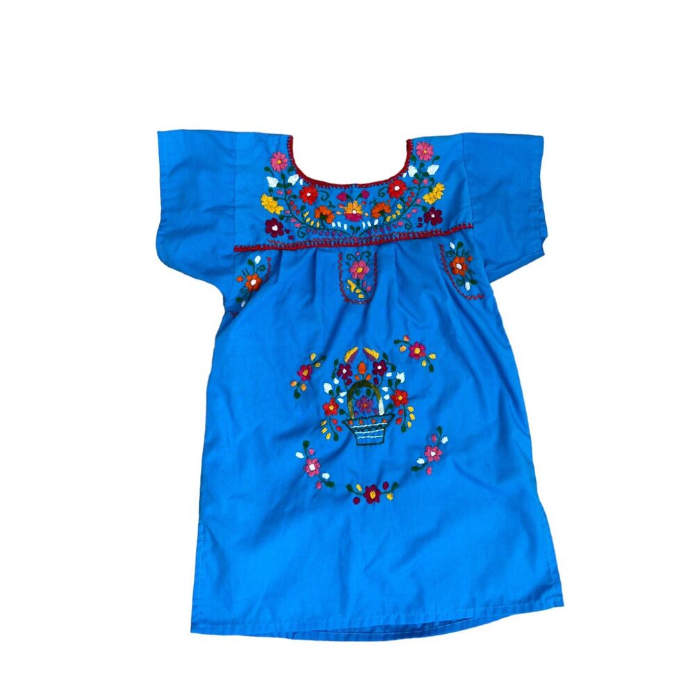 Beautiful Blue Embroidered Authentic Mexican Dress